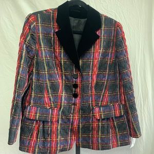Algo Women’s Black Watch plaid jacket velvet lapel